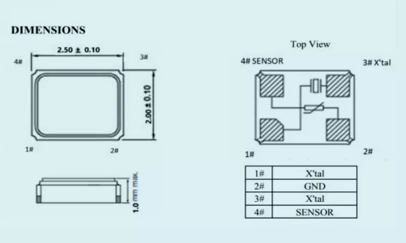 คริสตัลตรวจจับอุณหภูมิตะเข็บ SMD