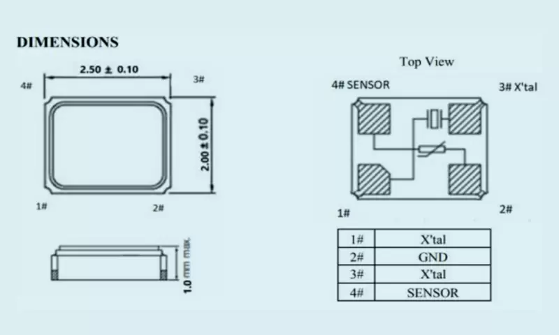 คริสตัลตรวจจับอุณหภูมิตะเข็บ SMD