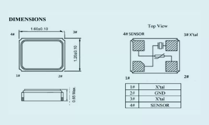 คริสตัลตรวจจับอุณหภูมิตะเข็บ SMD