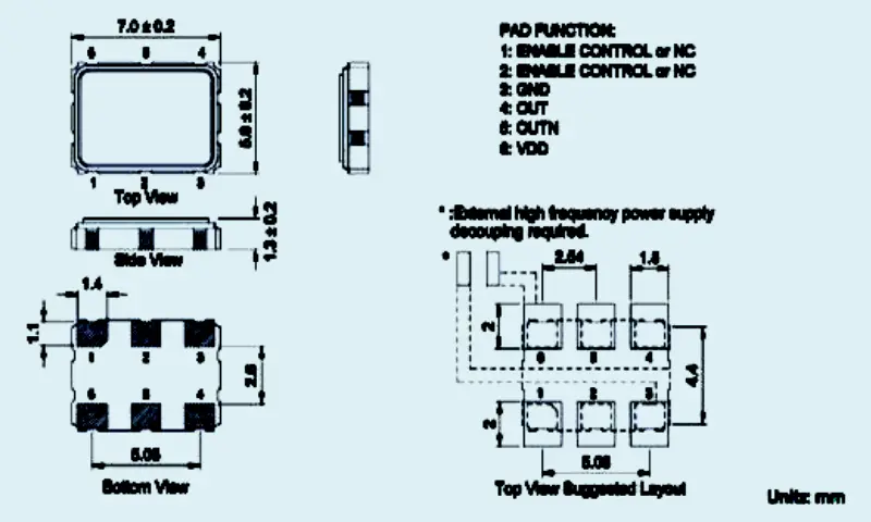 คริสตัลควอตซ์ Resonator Differential Out 7.0*5.0
